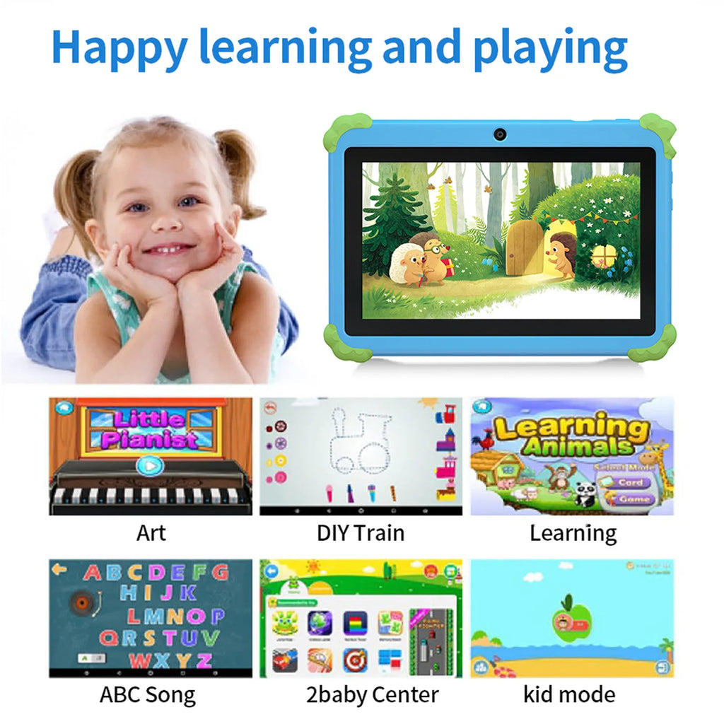 BDF 7-Inch Kids Android 13 Tablet — 4GB RAM, 64GB Storage, Dual Camera, WiFi & Bluetooth | Pink & Blue