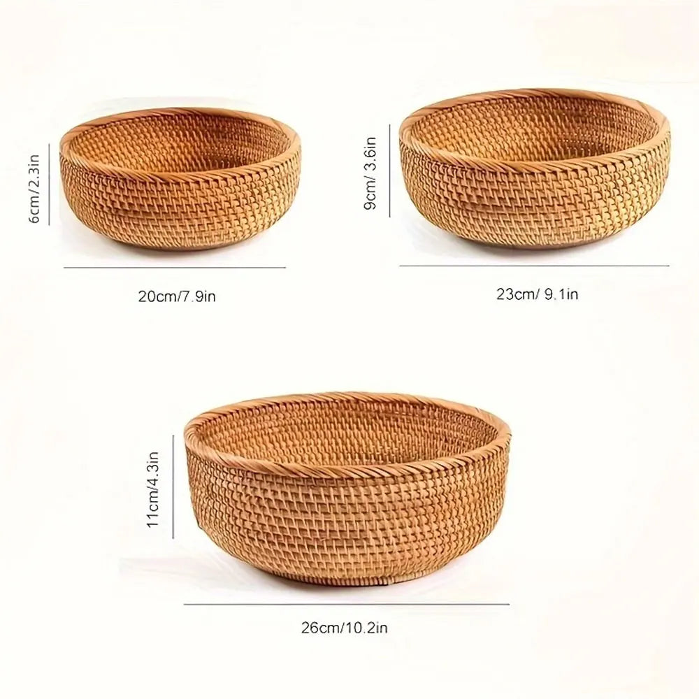 Handwoven Wicker Storage Baskets | Natural Straw Round Baskets | S, M & L