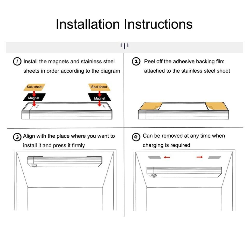 1-4Pcs Rechargeable PIR Motion Sensor LED Bar Light