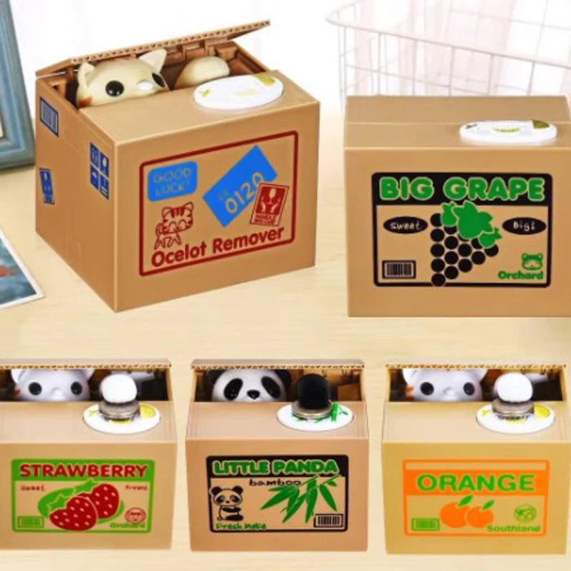Animal Coin Stealing Piggy Bank | Kids Money Box — Cat & Panda Designs