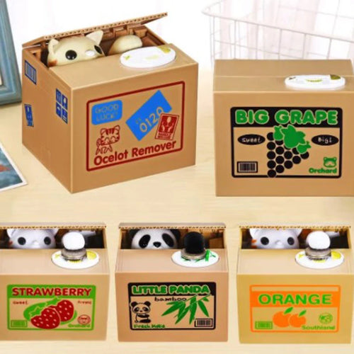 Animal Coin Stealing Piggy Bank | Kids Money Box — Cat & Panda Designs