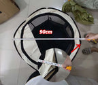 Measurement of a round object with a tape measure showing 90cm on a tiled floor.