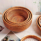 Handwoven Wicker Storage Baskets | Natural Straw Round Baskets | S, M & L