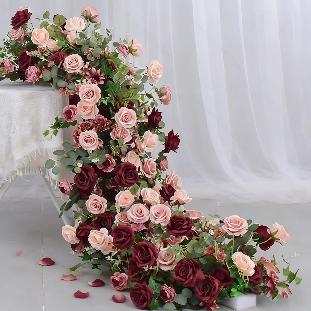 Artificial Red Rose & Green Leaf Flower Ball / Flower Row
