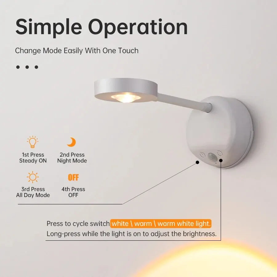 Wireless USB LED Motion Sensor Night Light – Wall Lamp for Bedroom & Living Room