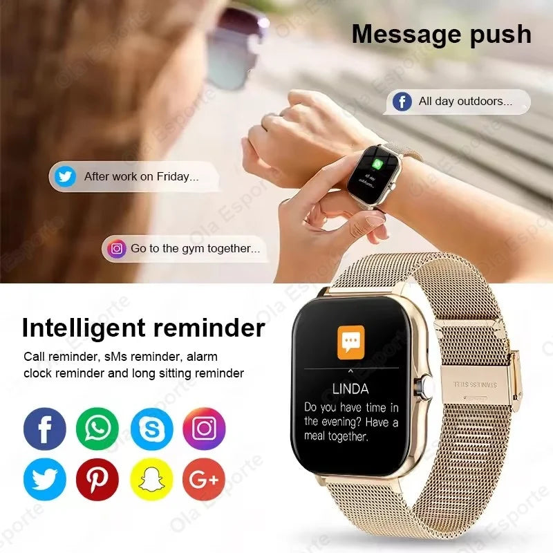 Smartwatch with message push notifications and intelligent reminders on a blurred background