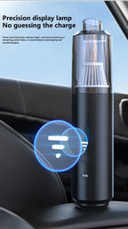 Black electronic device on a car dashboard with charging indicator lights