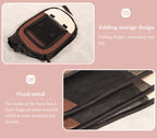 Product with folding storage design and fixed metal feature on a pink background