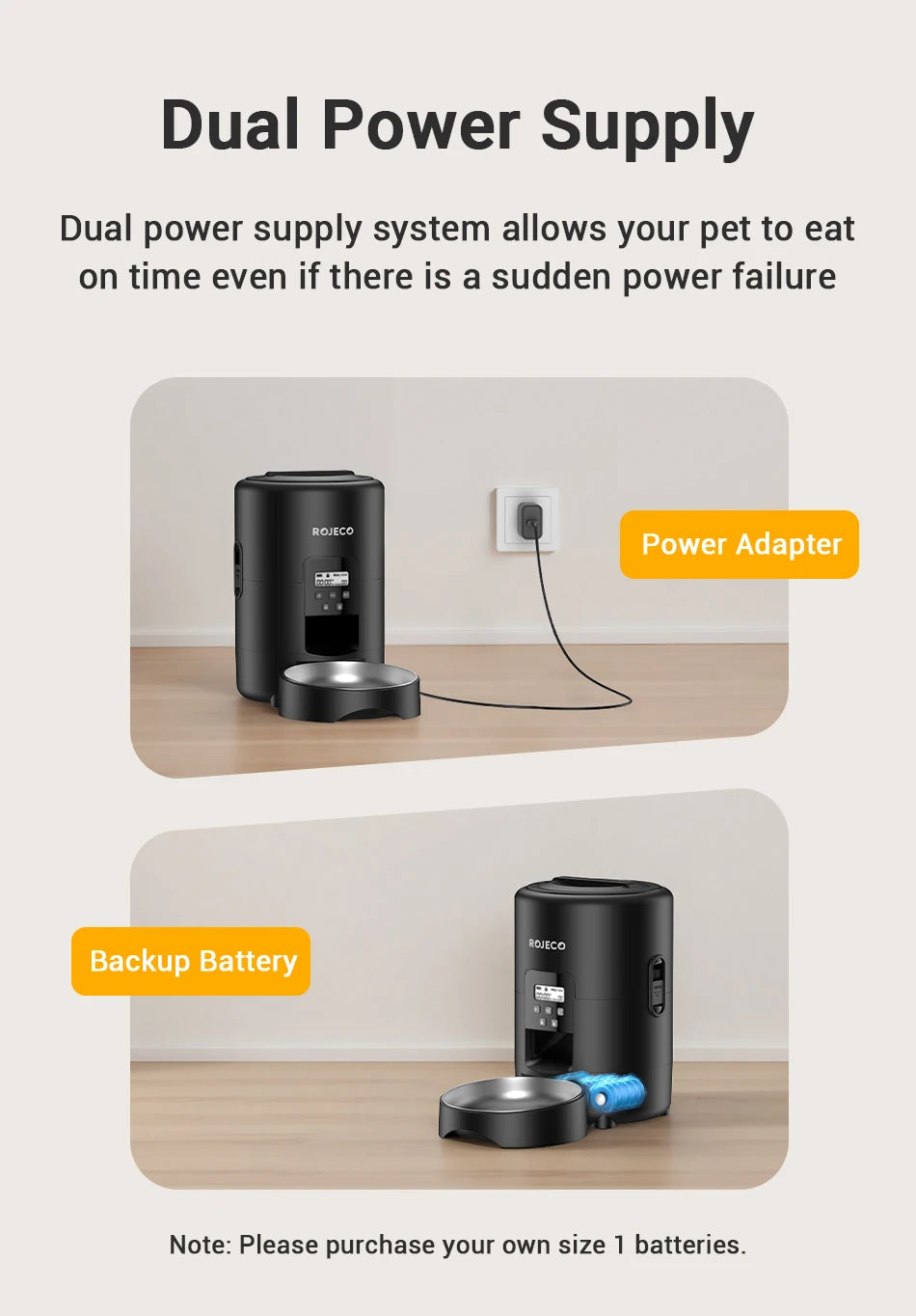 ROJECO 2L Automatic Pet Feeder – Smart Timed Cat & Dog Food Dispenser (Button & WiFi Versions)