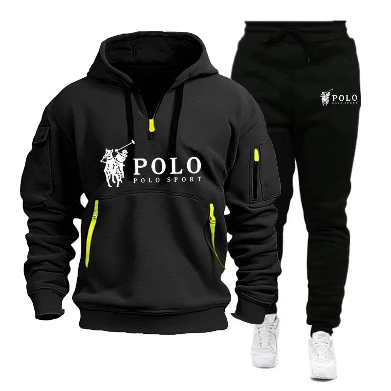 Autumn and Winter 2026 New Men's Casual Set, a Fashionable Outdoor Hiking Windproof and Warm Men's Hoodie and Pants 2-piece Set