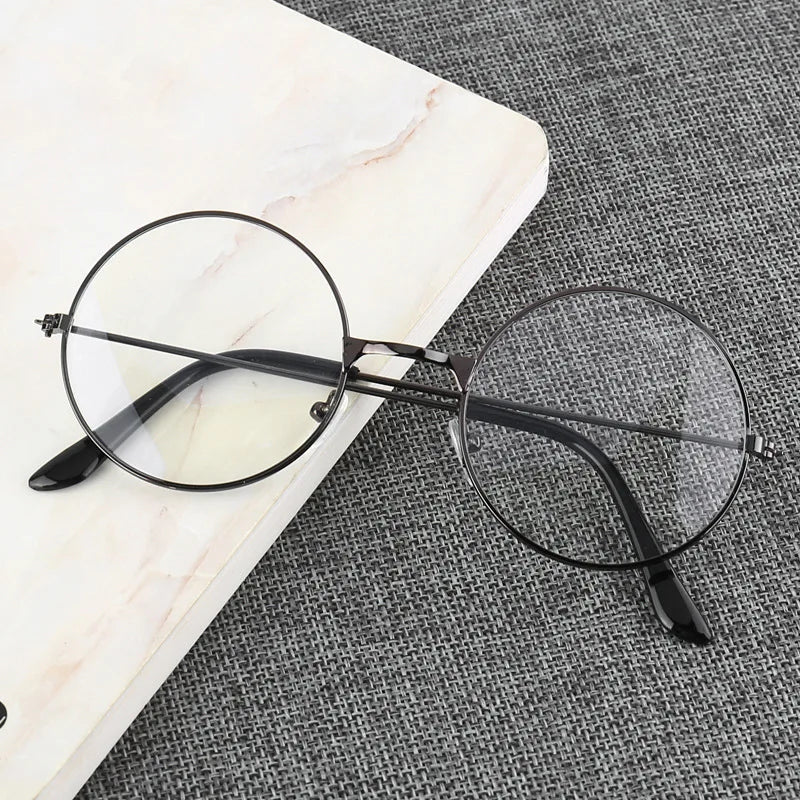 Retro Round Blue Light Blocking Glasses – Silver, Black & Gold