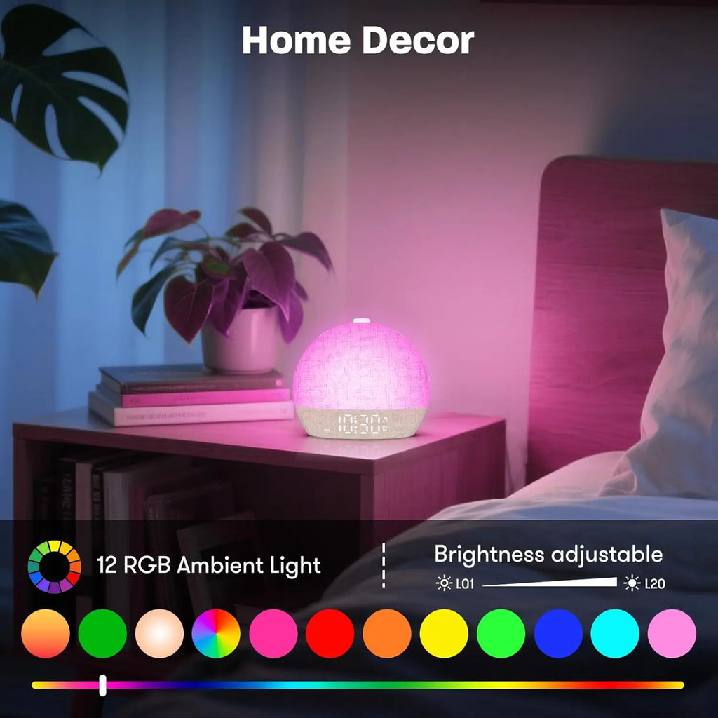 Wake Up Light Sunrise Alarm Clock — Sunset Simulation, White Noise, FM Radio & Dimmable RGB Night Light