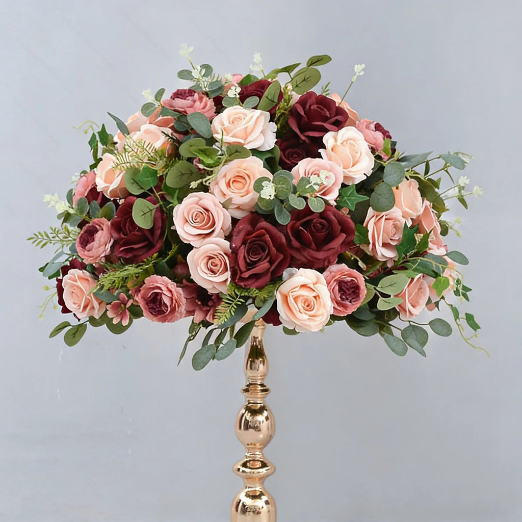 Artificial Red Rose & Green Leaf Flower Ball / Flower Row