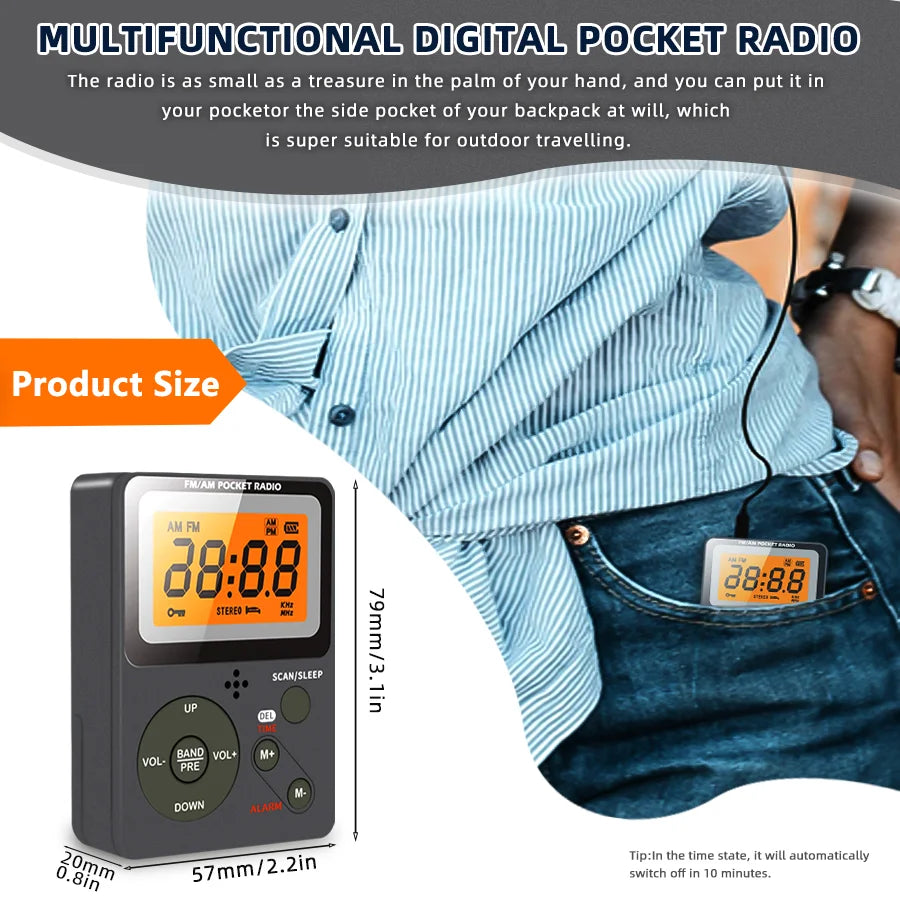 Portable AM/FM Digital Stereo Radio – 2 Band with LCD Screen, Built-In Speaker & Headphones