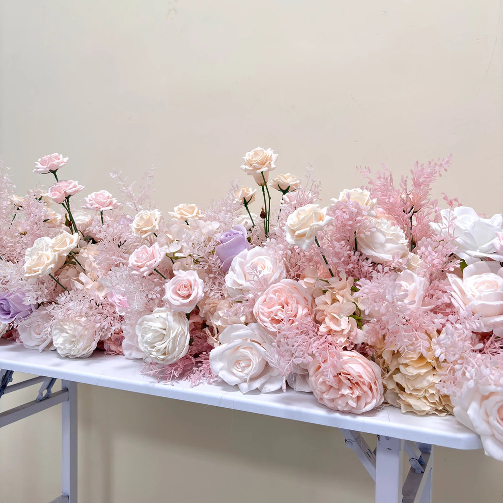 Artificial Mixed Rose & Hydrangea Flower Row – Wedding Backdrop & Event Wall Décor
