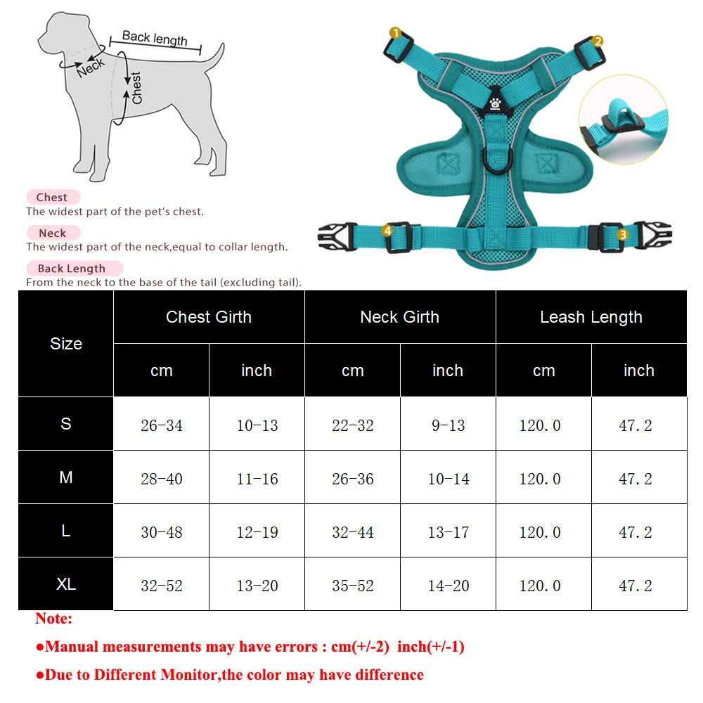 Reflective Dog Harness & Leash Set – Breathable Vest for Small & Medium Dogs and Cats-