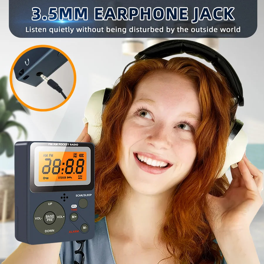 Portable AM/FM Digital Stereo Radio – 2 Band with LCD Screen, Built-In Speaker & Headphones