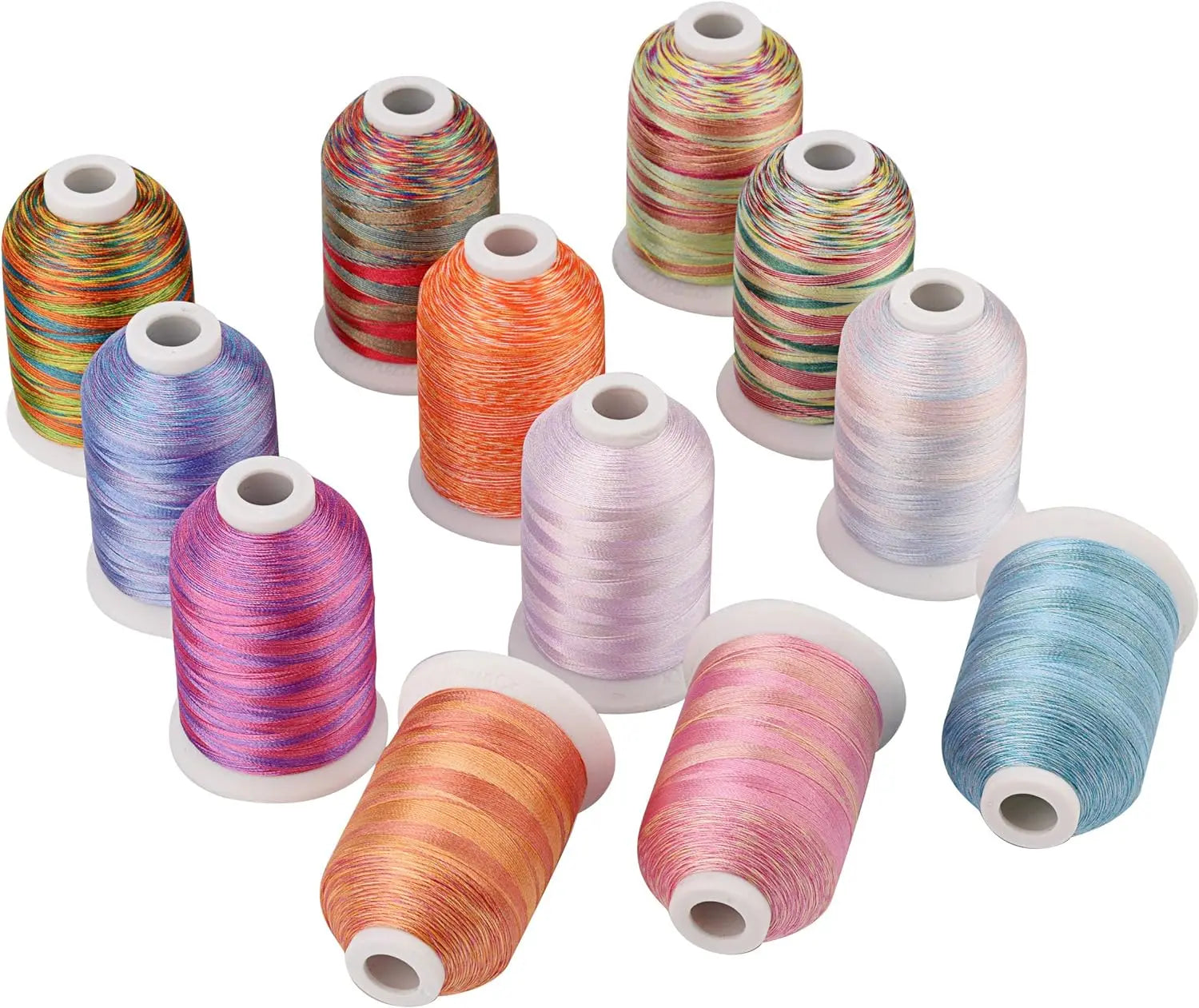 12 Variegated Colour Polyester Embroidery Thread | 40wt | 1000m Spools | 12-Pack