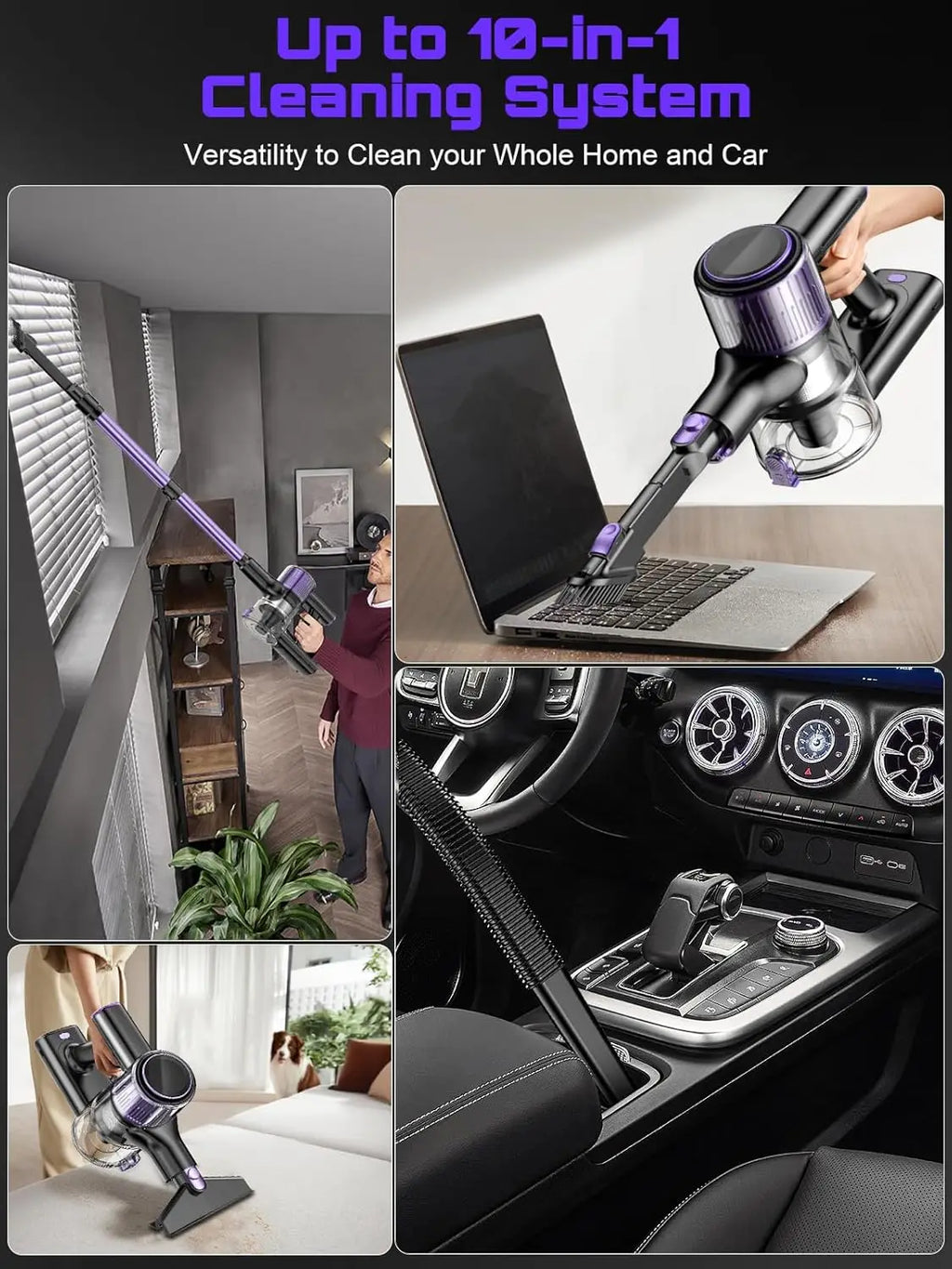 SuXiangVac 10-in-1 Cordless Stick Vacuum Cleaner | 55kPa 500W | HEPA Filter | LED Display | 45 Min Runtime