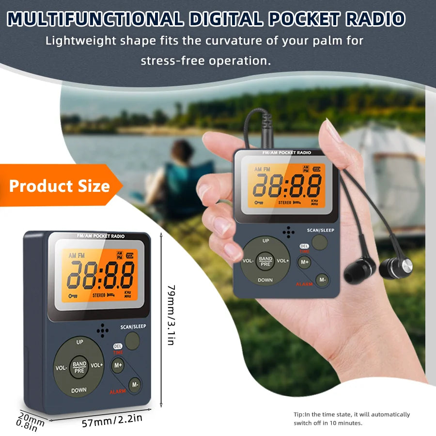 Portable AM/FM Digital Stereo Radio – 2 Band with LCD Screen, Built-In Speaker & Headphones