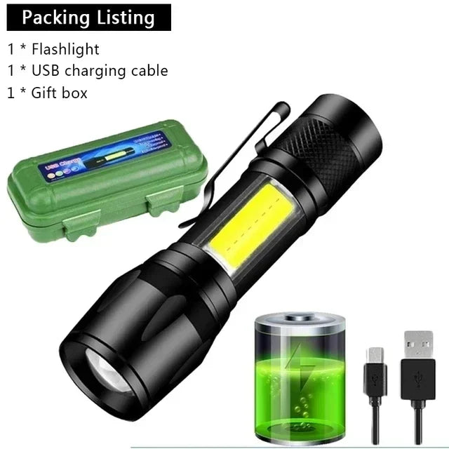 High Lumen Tactical Flashlight – Telescopic Zoom, Digital Display & USB-C Rechargeable