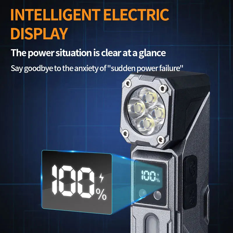GUIG KH-T130 Multifunctional Rechargeable LED Torch – Digital Display, RGB Side Light, USB-C