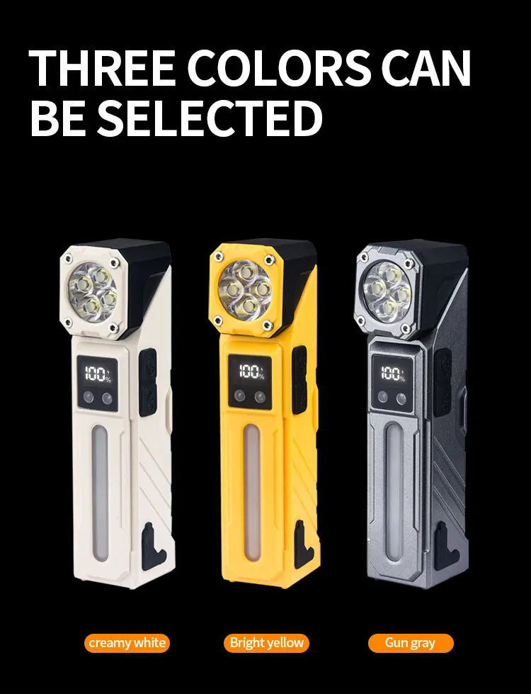 GUIG KH-T130 Multifunctional Rechargeable LED Torch – Digital Display, RGB Side Light, USB-C