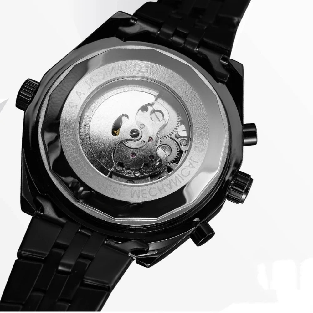 Jaragar Men's Automatic Skeleton Watch – Stainless Steel Mechanical Timepiece