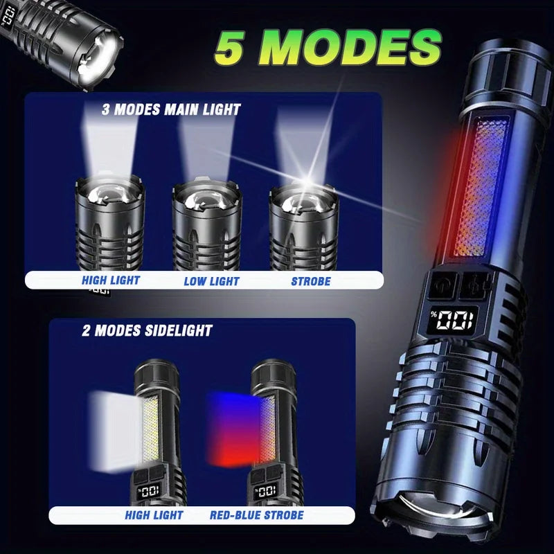 Flashlight with multiple light modes on a dark background