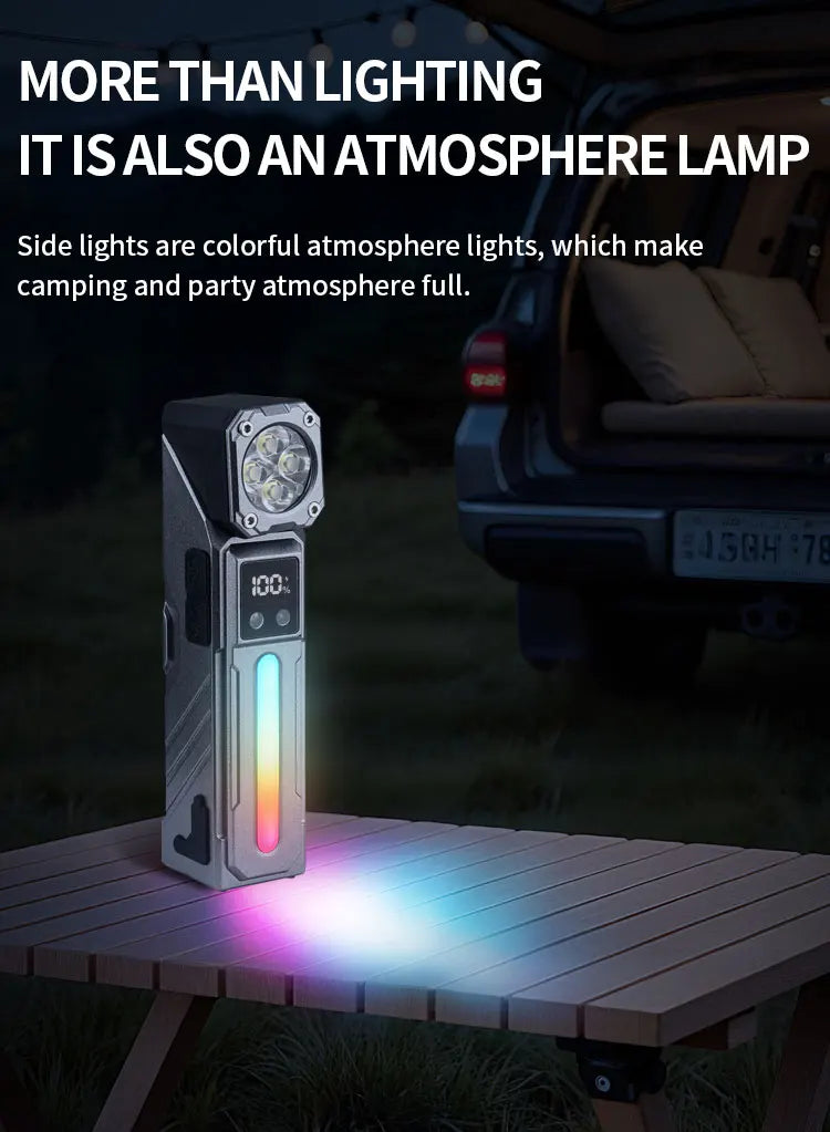 GUIG KH-T130 Multifunctional Rechargeable LED Torch – Digital Display, RGB Side Light, USB-C