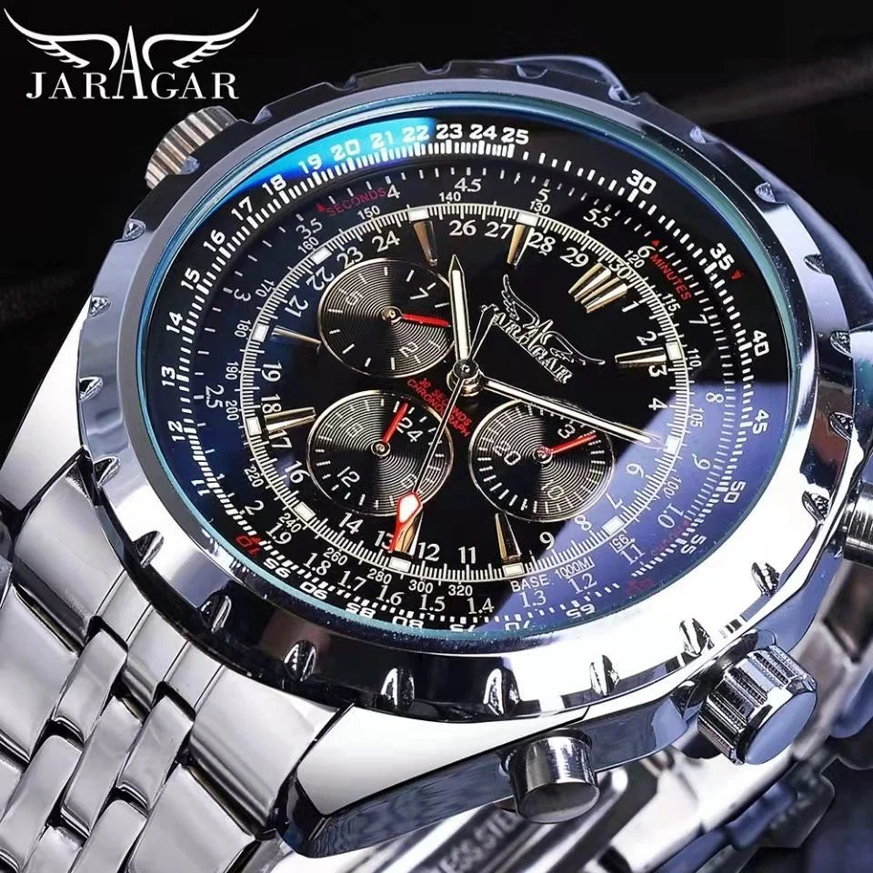 Up close silver High End Mans watch