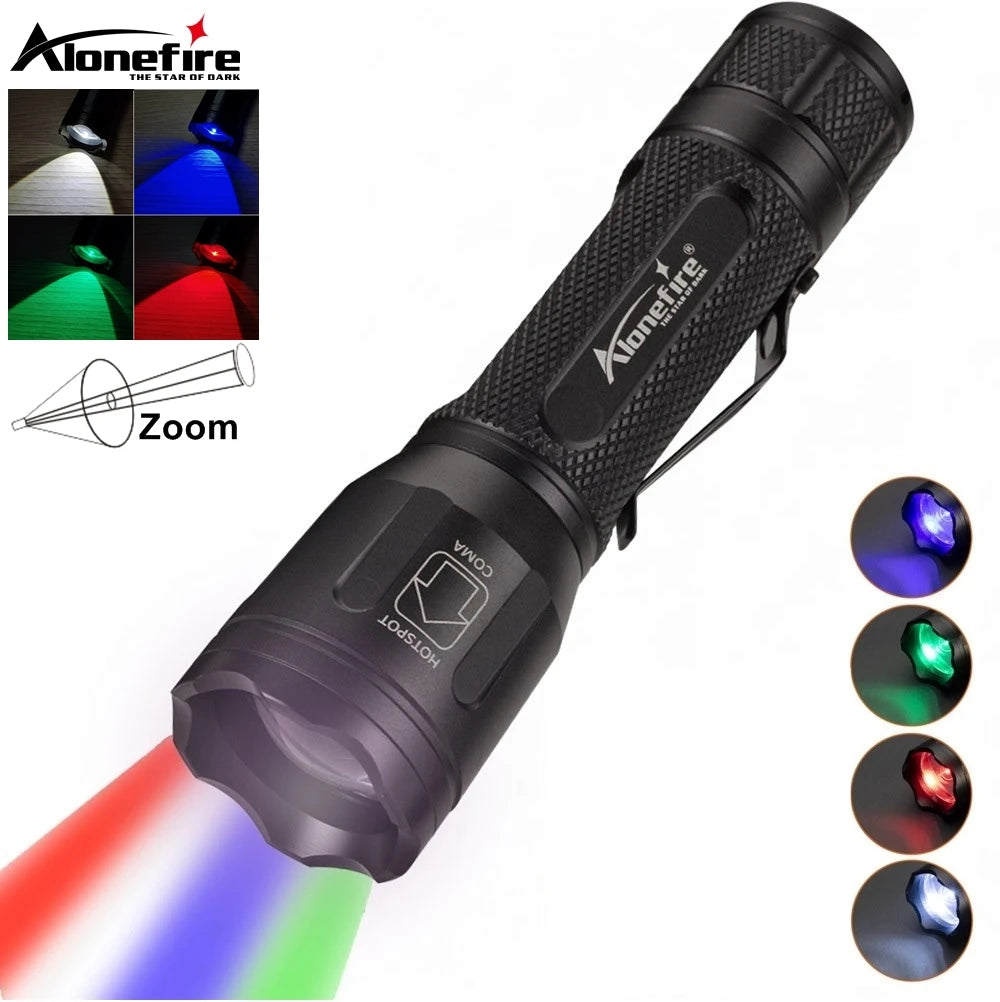 Alonefire X32 4-in-1 Multicolour LED Flashlight – Red, Blue, Green & White