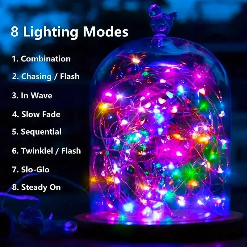 Solar Copper Wire Fairy Lights – IP65 Waterproof, Auto On/Off, 8 Modes