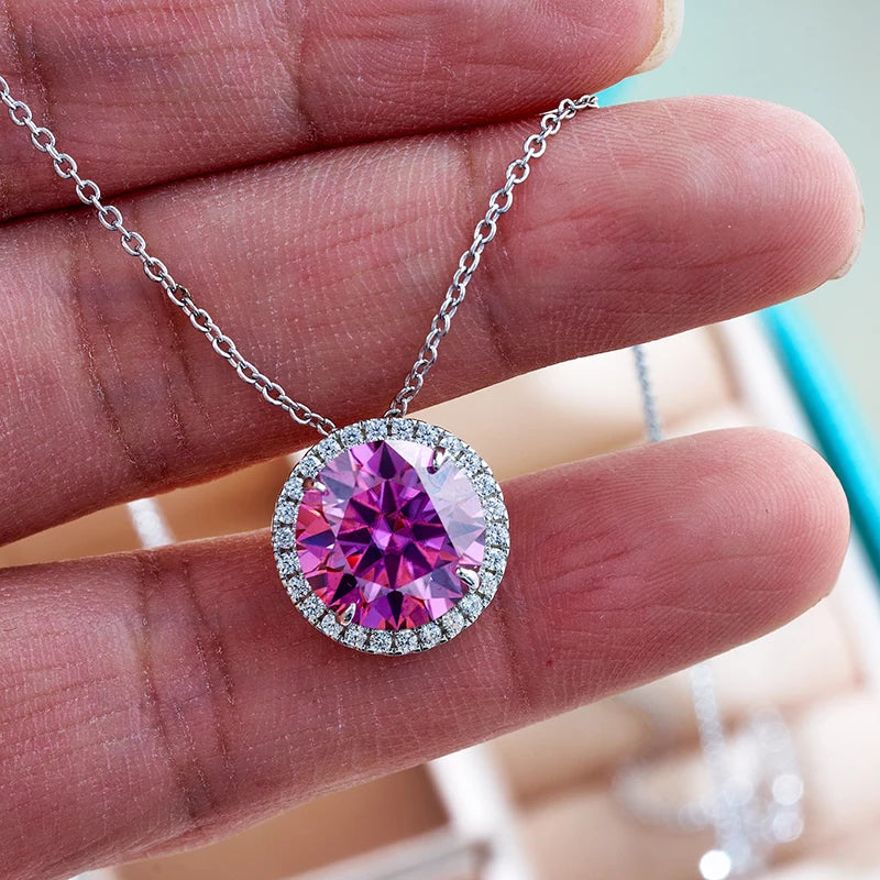Joyce Jelly S925 Sterling Silver Moissanite Necklace – 5CT 11mm Coloured Gemstone Pendant