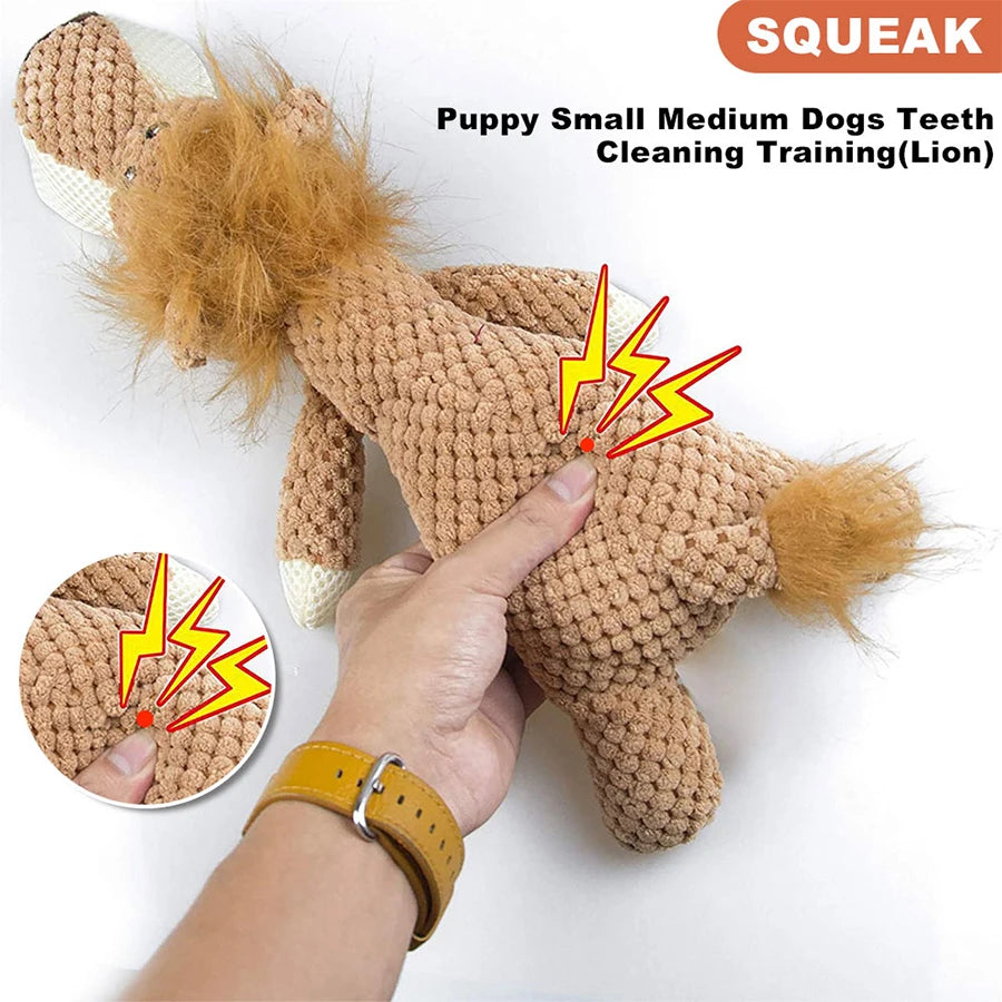 Animal Plush Squeaky Dog Toy – Bite-Resistant Lion, Wolf & Elephant | Small & Medium Dogs