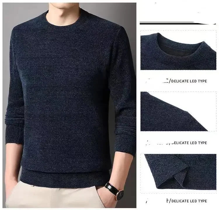 Men's Wool Blend Pullover Sweater – Warm O-Neck Knit Jumper