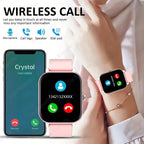 Smartwatch and phone showing call interface with text 'Wireless Call' and features.