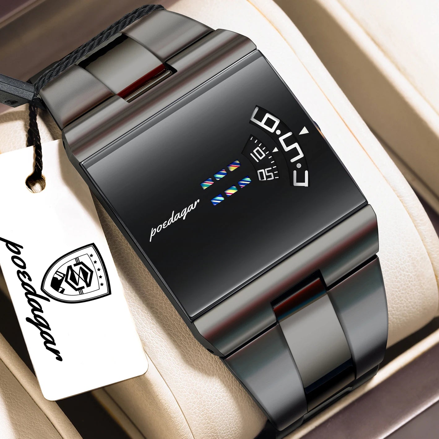 POEDAGAR 857 Men's Rectangular Stainless Steel Quartz Watch