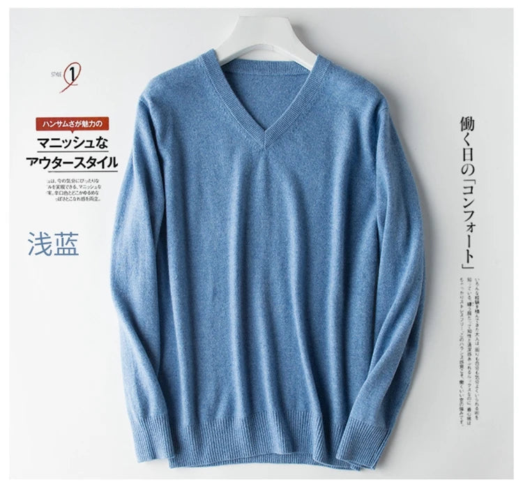 Men's Classic Cashmere Cotton Pullover Sweater – V-Neck & O-Neck