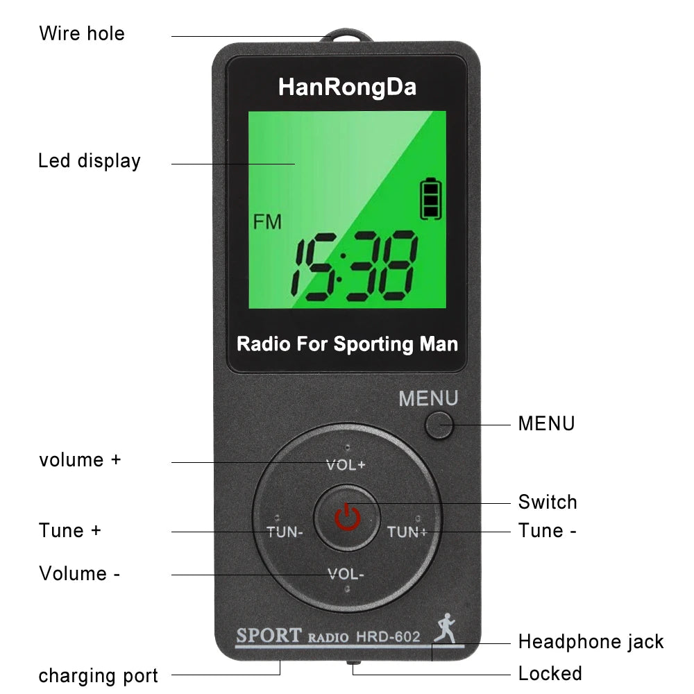 Portable AM/FM Mini Sports Radio with Pedometer & LED Display – Pocket Radio for Walking & Running