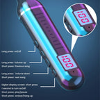 Inferno lighter with digital display and control instructions on a blue background