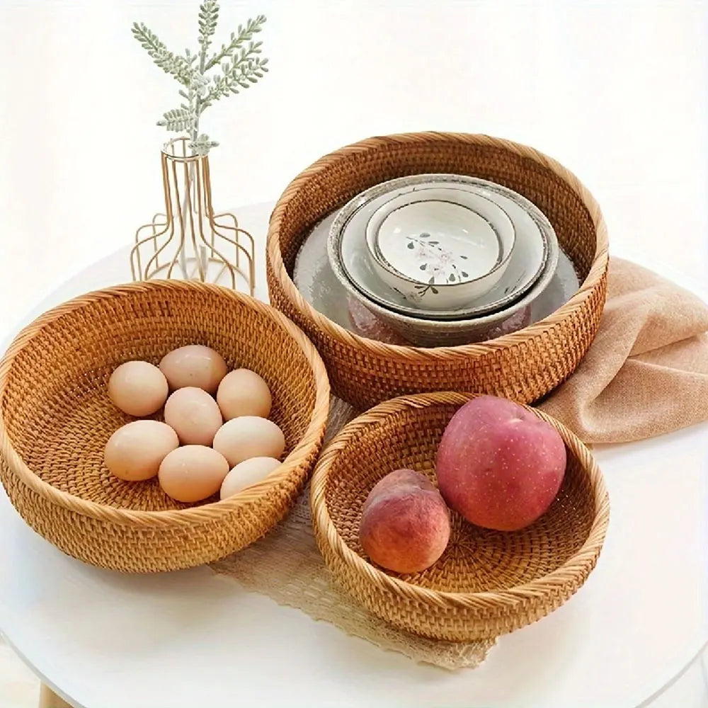 Handwoven Wicker Storage Baskets | Natural Straw Round Baskets | S, M & L