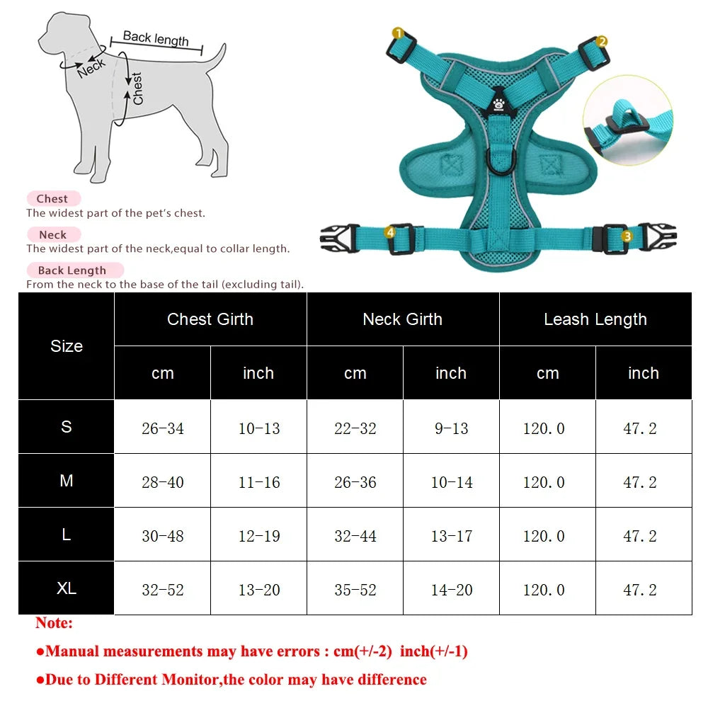 Reflective Dog Harness & Leash Set – Breathable Vest for Small & Medium Dogs and Cats-