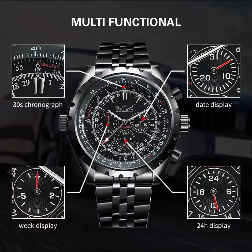 Jaragar Men's Automatic Skeleton Watch – Stainless Steel Mechanical Timepiece
