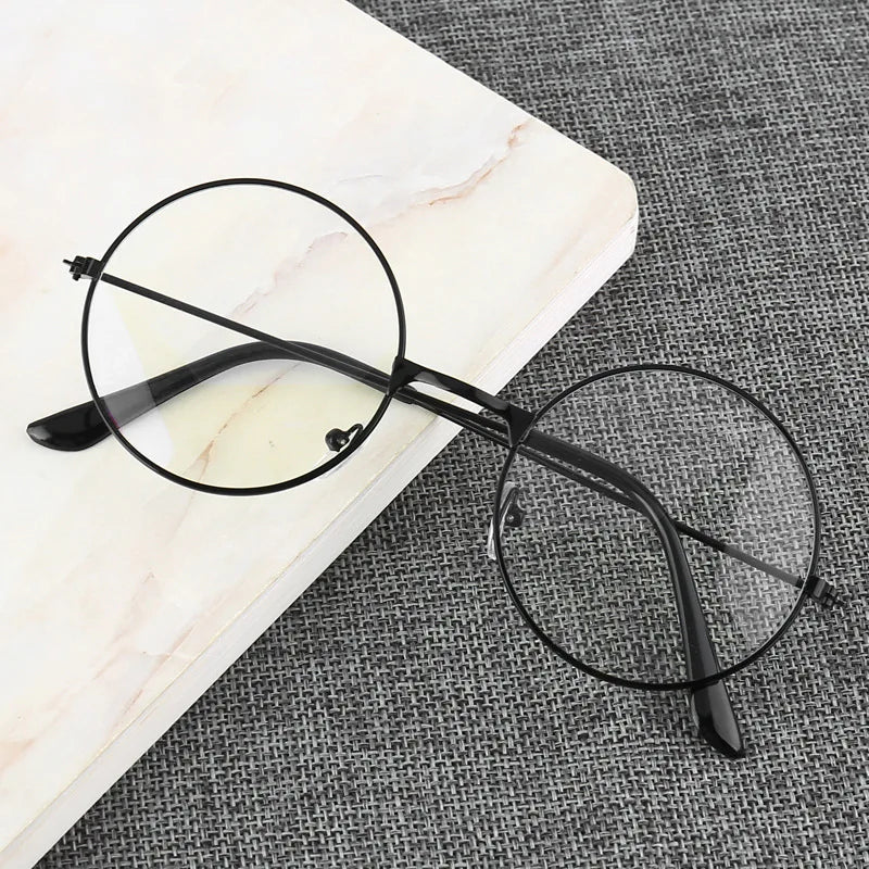 Retro Round Blue Light Blocking Glasses – Silver, Black & Gold