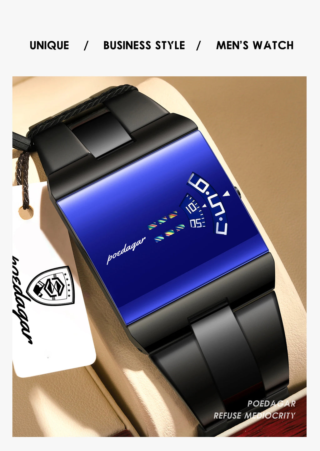 POEDAGAR 857 Men's Rectangular Stainless Steel Quartz Watch