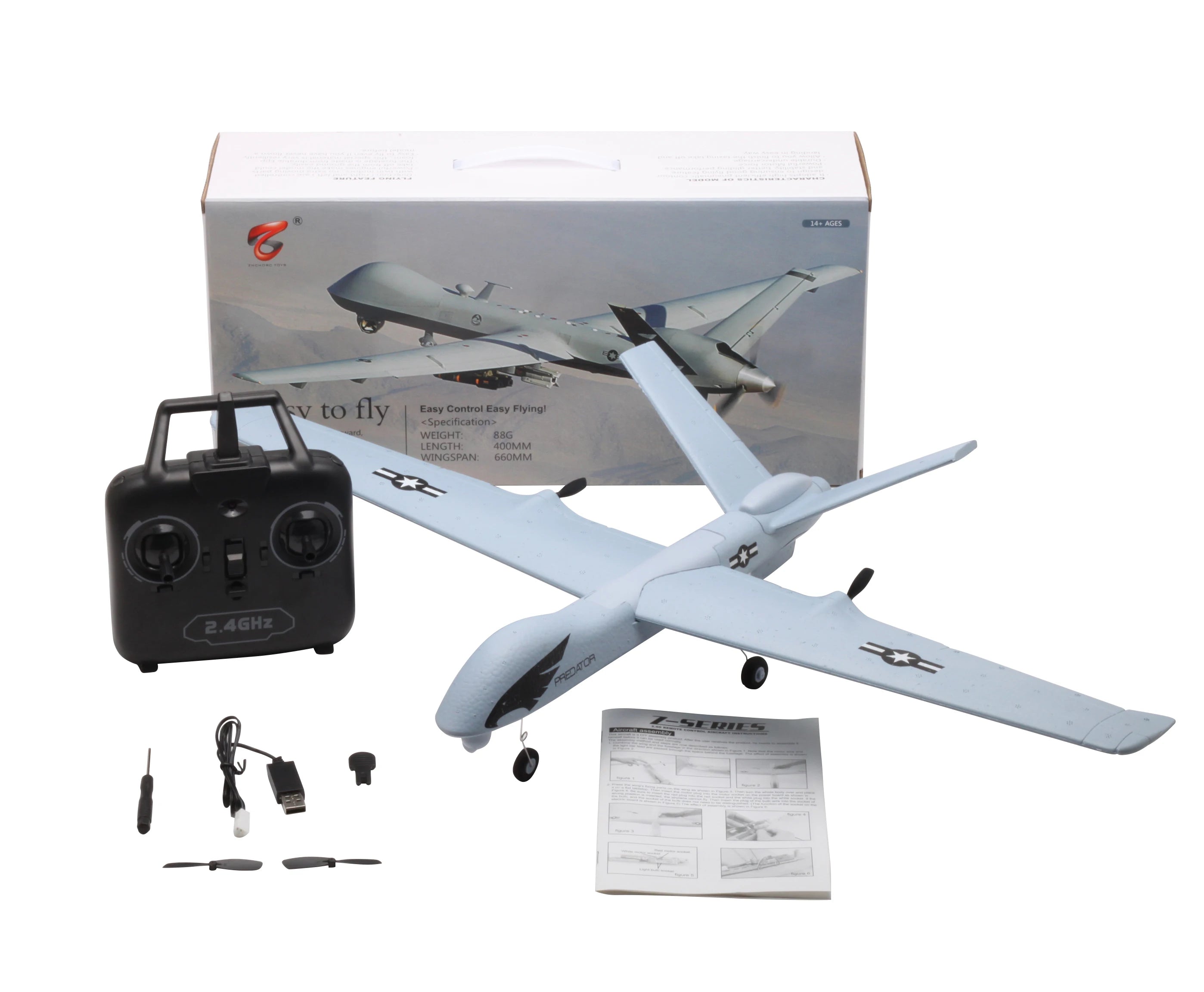Z51 Predator RC Glider | 2.4GHz Foam Plane with LED Lights — Beginner Friendly