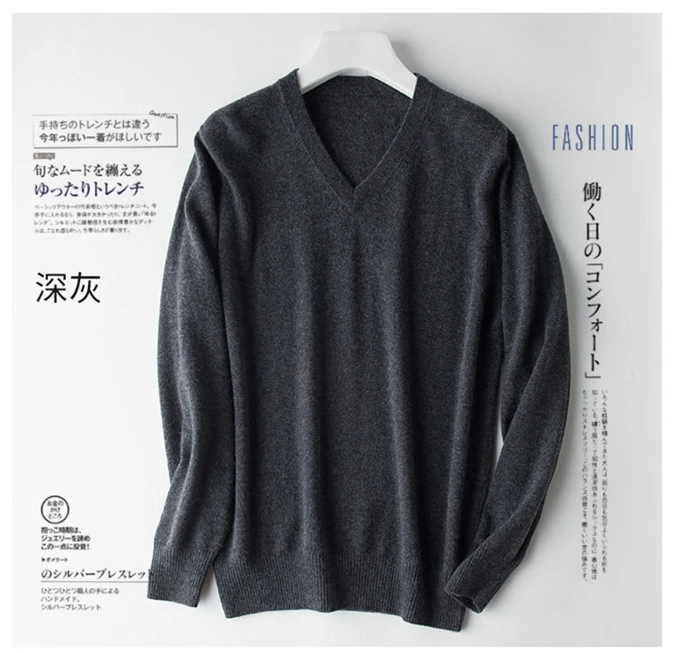 Men's Classic Cashmere Cotton Pullover Sweater – V-Neck & O-Neck