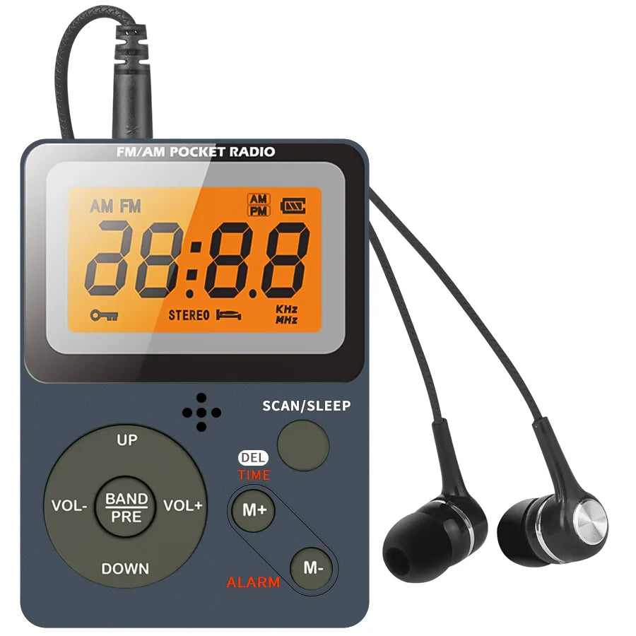 Portable AM/FM Digital Stereo Radio – 2 Band with LCD Screen, Built-In Speaker & Headphones