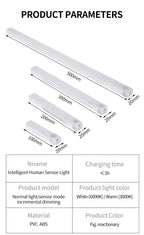 1-4Pcs Rechargeable PIR Motion Sensor LED Bar Light